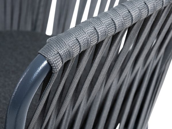 "Бордо" стул барный плетеный из роупа, каркас из стали темно-серый (RAL7024) муар, роуп серый 15мм, ткань темно-серая 027 — изображение 5