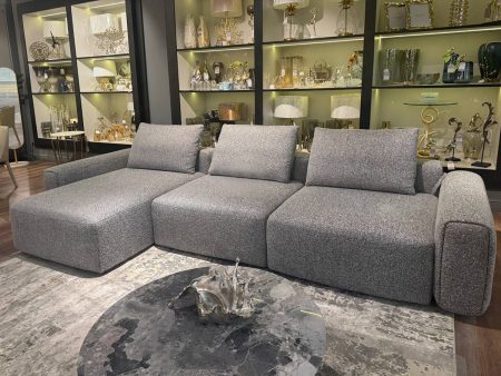 Диван трехместный Турин(Turin)(3 секции) с канапе и мех черно/серый Santo1606 355*163