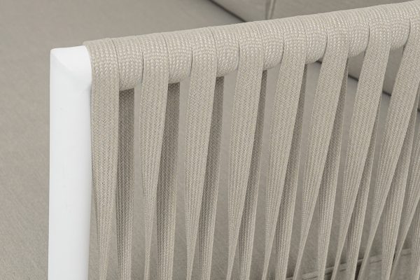 "Касабланка" диван 3-местный плетеный из роупа, каркас алюминий белый муар, роуп бежевый 20мм, ткань бежевая 15052 — изображение 5