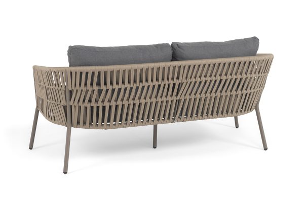 "Комо" диван 2-местный плетеный из роупа, каркас алюминий бежево-серый (RAL7006) муар, роуп серо-коричневый 23мм, ткань темно-серая 027 — изображение 5