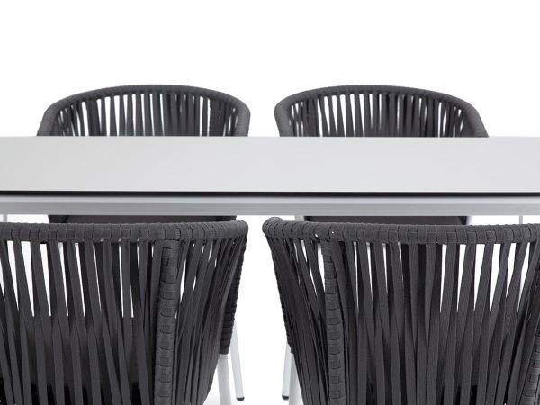 "Малага" обеденная группа на 4 персоны со стульями "Бордо", каркас белый, роуп серый — изображение 4