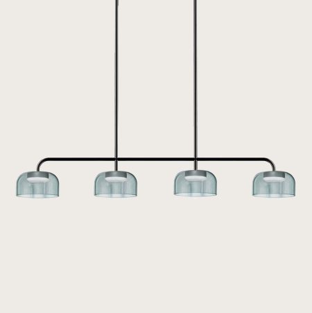 Подвесной светильник Ipon 4L черный металл / плафоны дымчато-синие