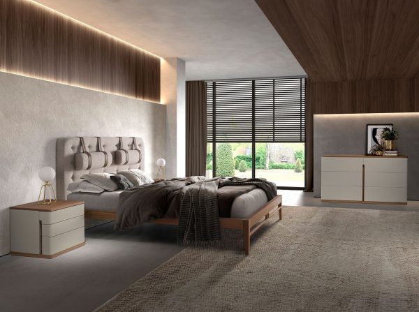 Прикроватная тумбочка 7166/MB2320NS из серого лака и шпона ореха — изображение 4