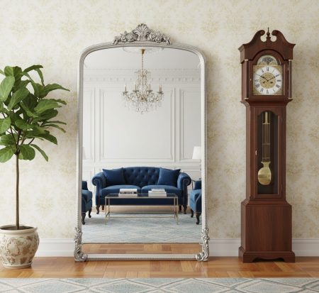 Зеркало в арочной резной серебряной раме Excellence