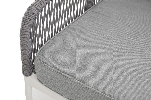 "Канны" правый модуль плетеный из роупа, каркас алюминий белый муар, роуп светло-серый круглый, ткань светло-серая — изображение 5