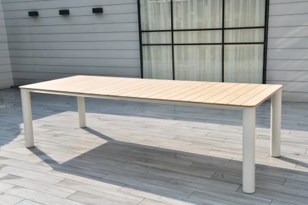 "Прага" обеденный стол с тиковой столешницей и алюминиевым каркасом