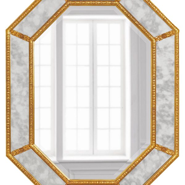 Золотое настенное зеркало Ньюпорт LHDWM127ZYH-AG LouvreHome